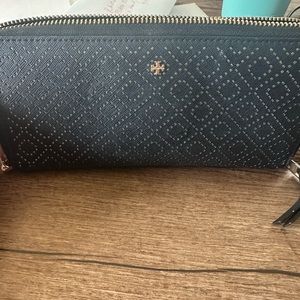 Tory Burch black wallet with wristlet.